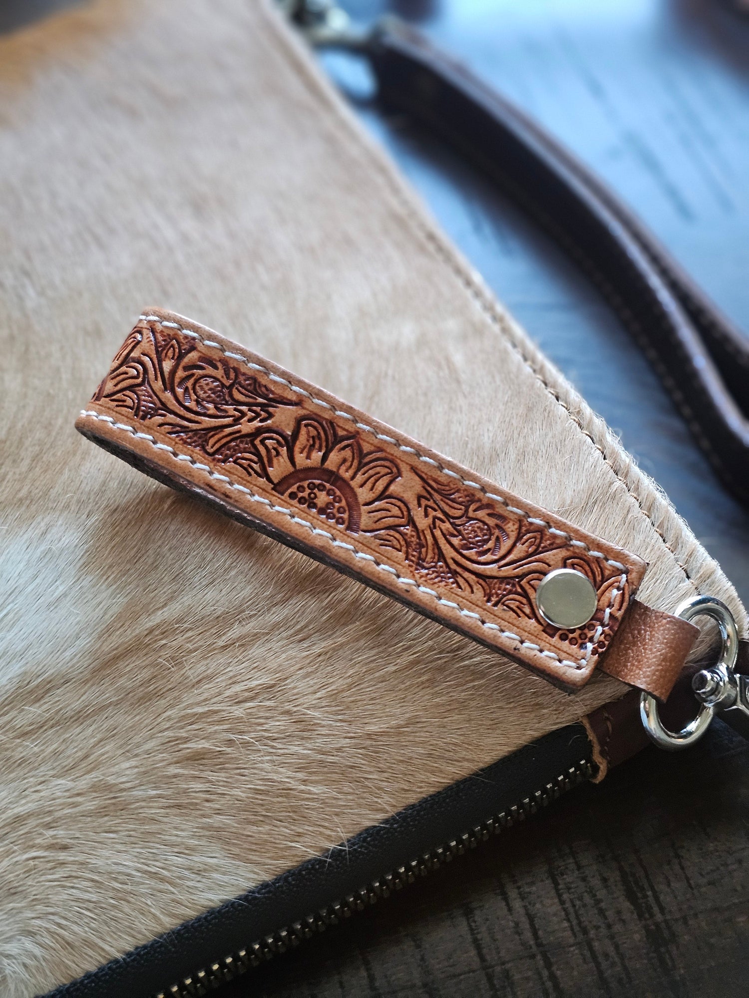tooled leather keychain and wristlets