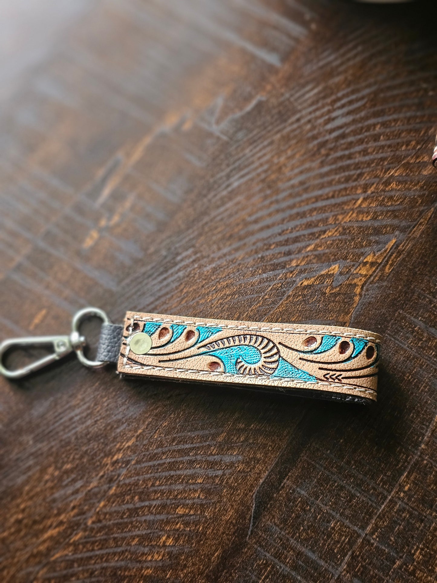 tooled leather keychain fob