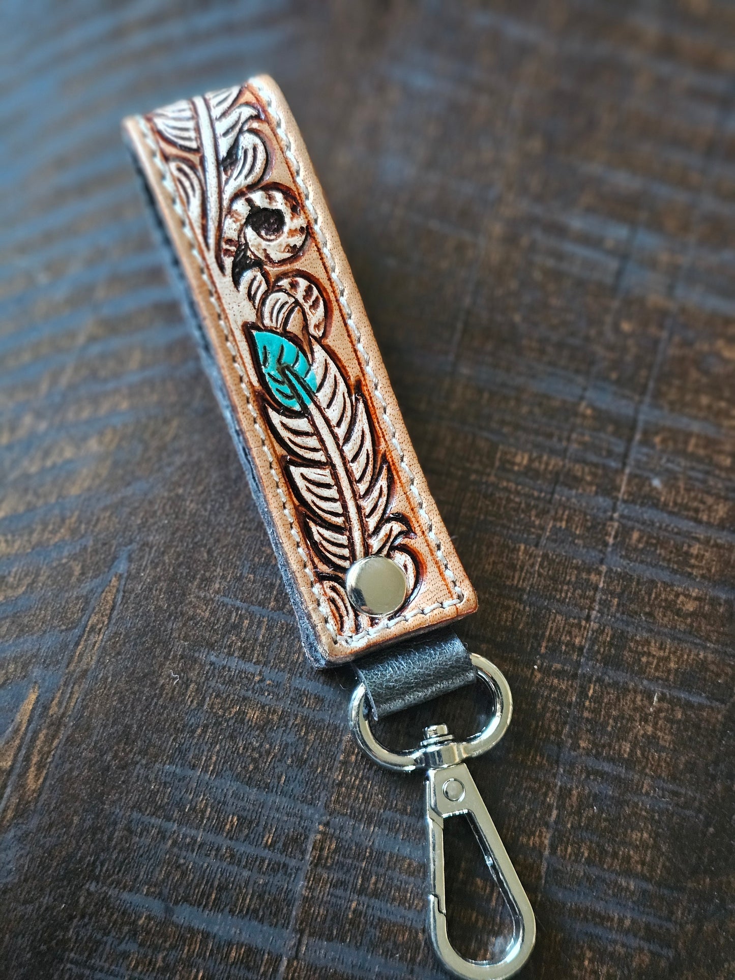 tooled leather keychain fob