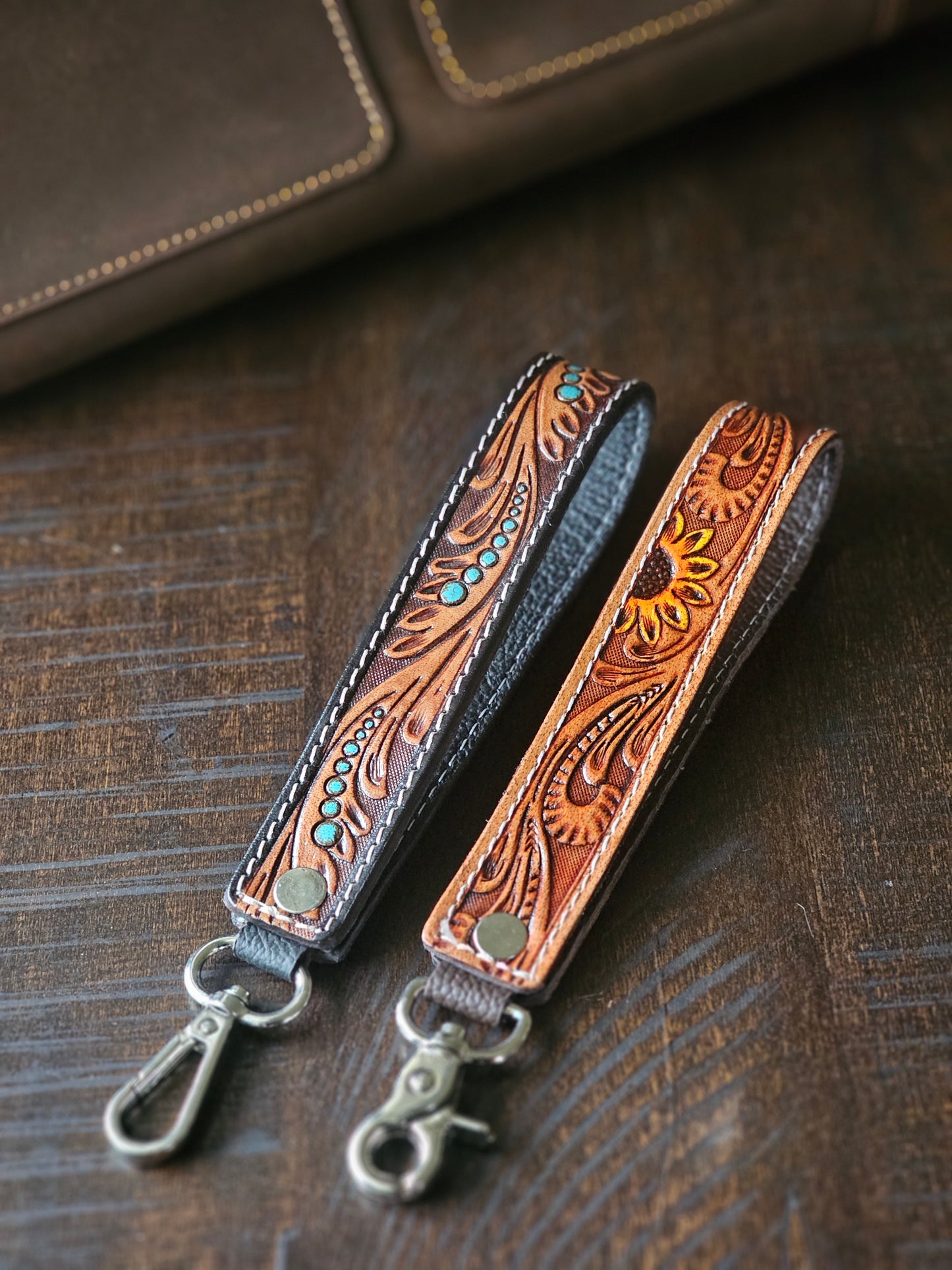 leather wristlet keychain