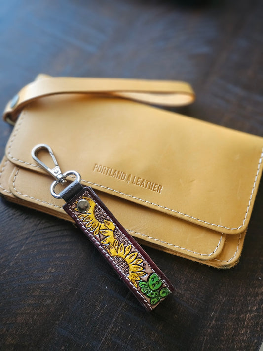 tooled leather keychain fob
