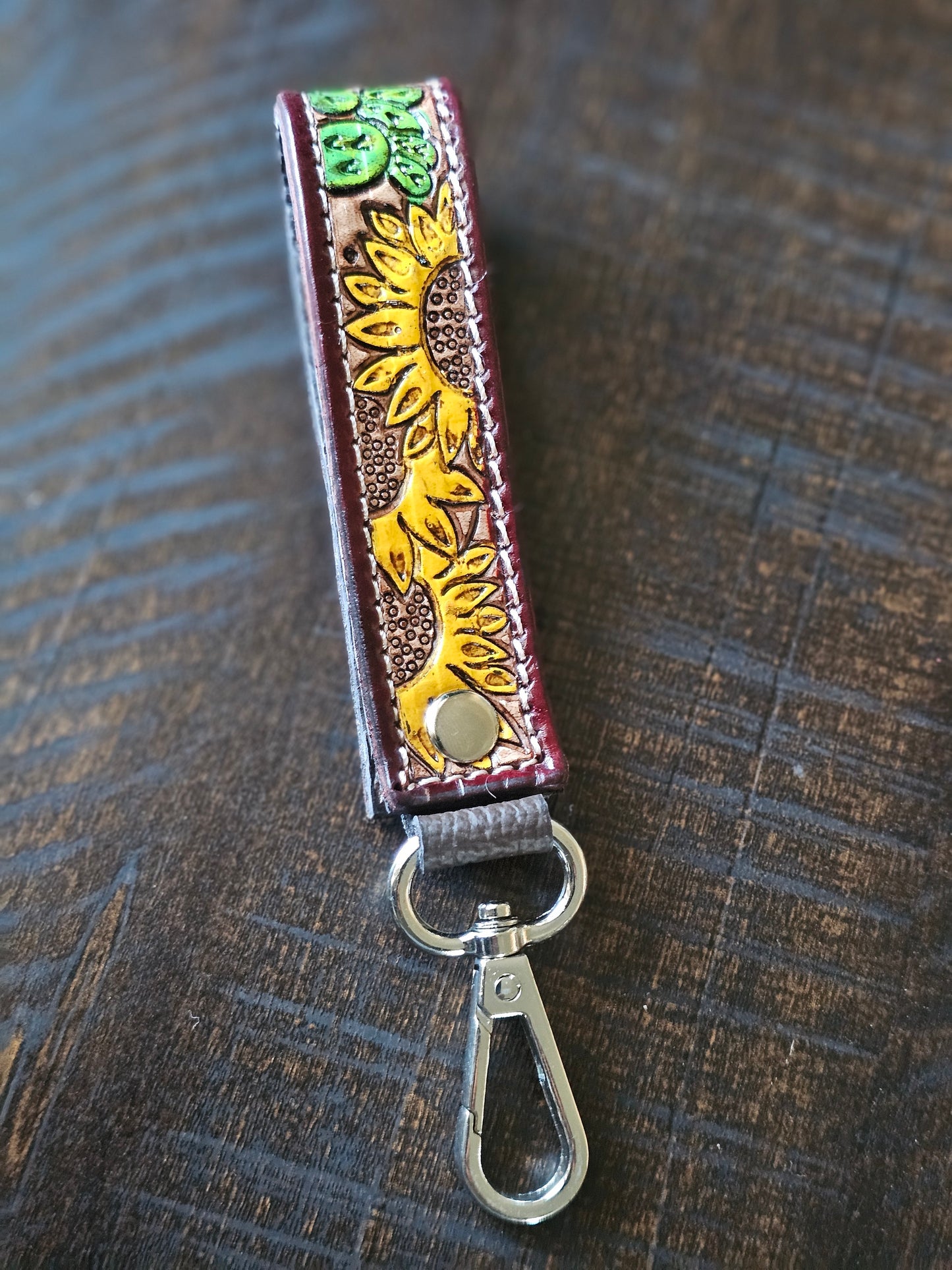 tooled leather keychain fob