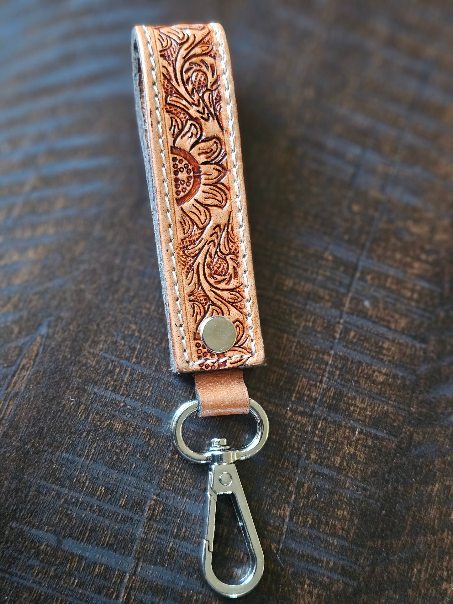 tooled leather keychain fob